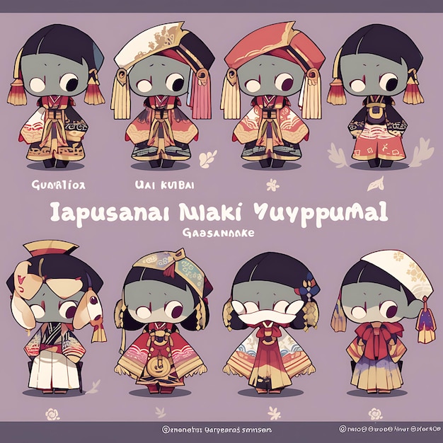 Photo une collection de personnages mignons de la collection traditionnelle de marionnettes fashi wayang chibi kawaii.