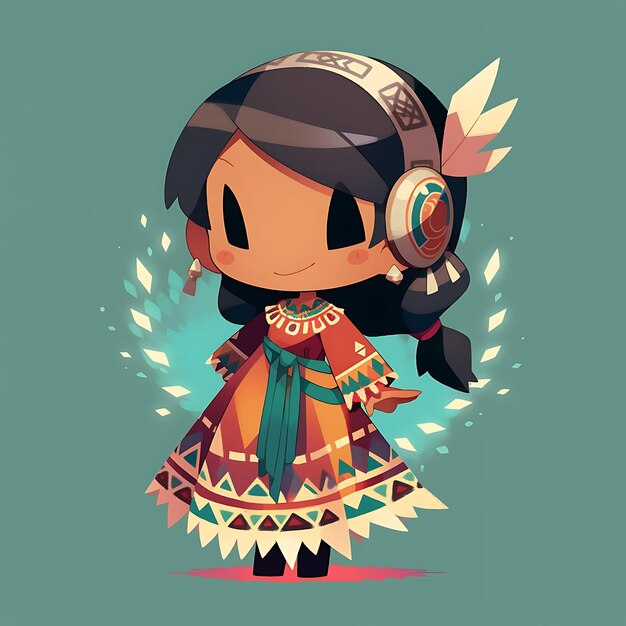 Photo la collection de personnages mignons des indiens américains pocahontas chibi kawaii et des indiens fashio