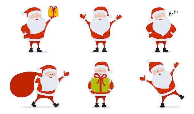 Collection de personnages de Père Noël amusants et heureux