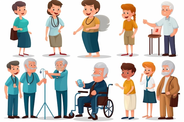Collection de personnel médical avec des patients