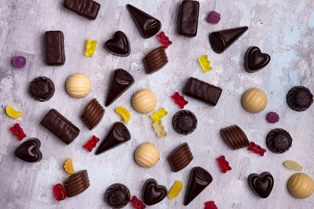 Collection de photos assortiment de bonbons au chocolat