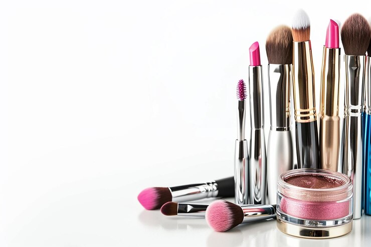Photo une collection de pinceaux de maquillage et des pinceaux sont montrés avec un fond blanc