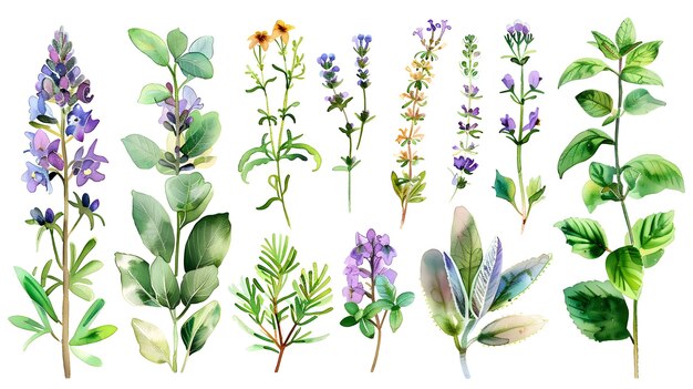 Collection de plantes médicinales à l'aquarelle