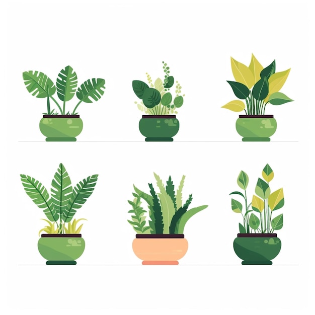 Une collection de plantes en pots avec des feuilles différentes.