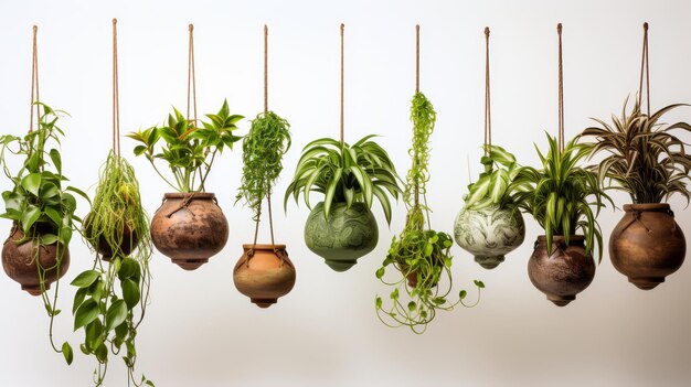 Photo une collection de plantes suspendues sur un fond blanc