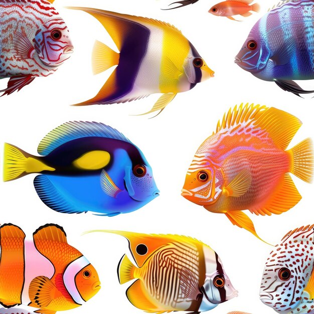 Photo une collection de poissons qui sont sur un fond blanc