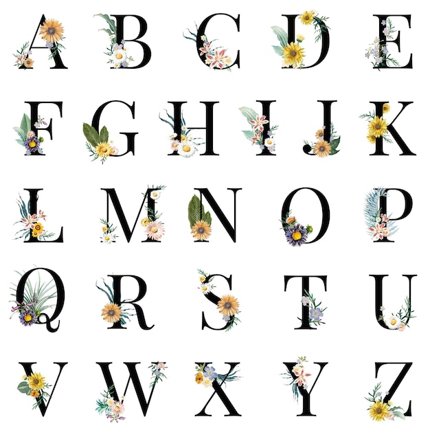 La collection de polices florales png de l'alphabet