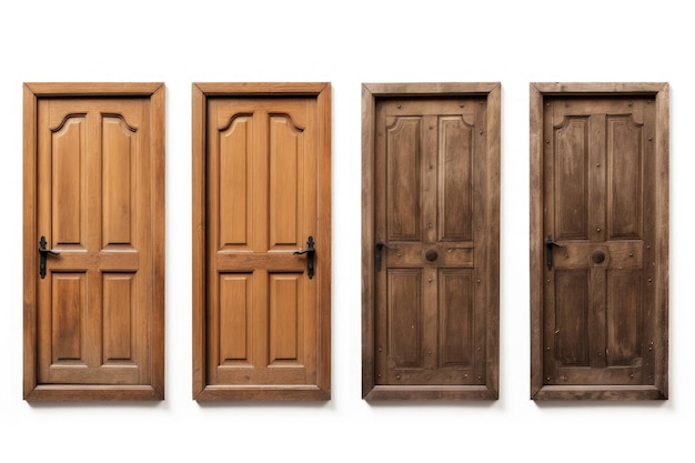 Collection de portes en bois isolées sur blanc