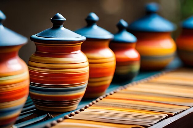 Photo une collection de poteries colorées de l'artiste
