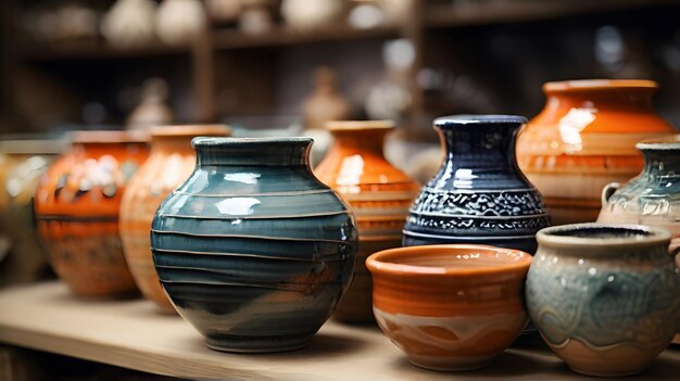 Photo une collection de poteries dans un studio de poterie