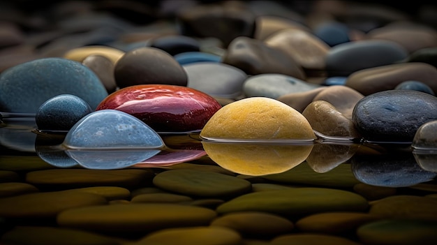 Une collection de rochers dans l'eau avec les mots "le mot" sur le fond. "