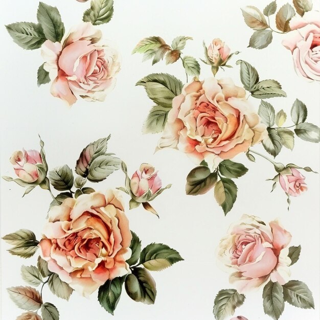 une collection de roses avec des feuilles et des fleurs