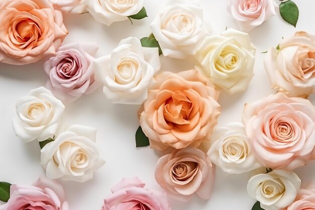 Une collection de roses sur fond blanc