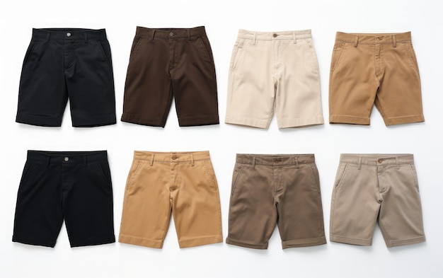 Collection de shorts sur mesure isolés sur fond blanc