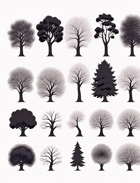 collection de silhouettes d'arbres générées par l'IA