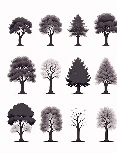 collection de silhouettes d'arbres générées par l'IA