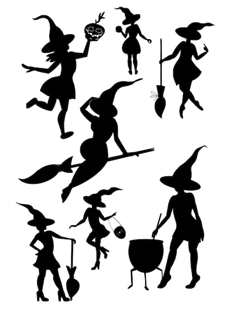 Collection de silhouettes de sorcières isolées