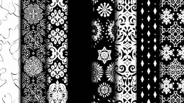 Une collection de six motifs sans couture en noir et blanc