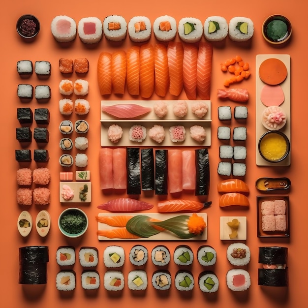 Une collection de sushis comprenant des sushis, des sushis et des sushis