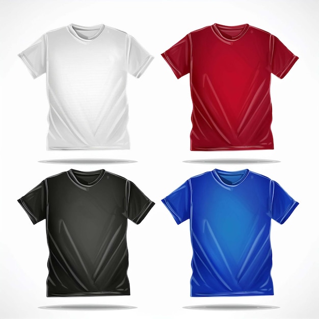 une collection de t-shirts avec le rouge et le bleu sur eux