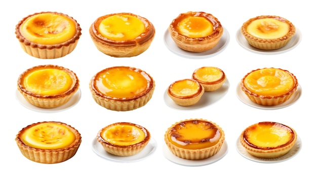 Photo collection de tartes d'œufs isolées sur fond blanc avec une ia générée