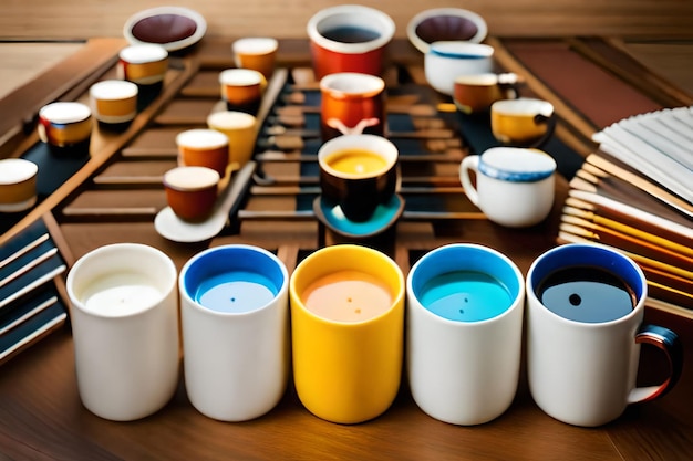 Photo une collection de tasses blanches avec une bougie à l'intérieur