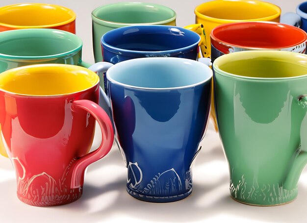 Une collection de tasses colorées avec un dessus en forme