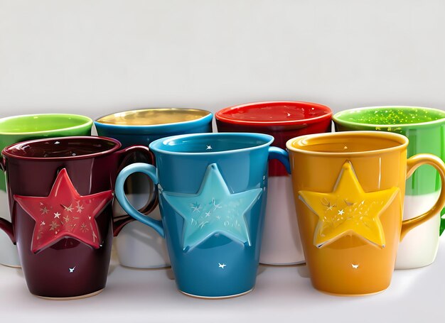 Une collection de tasses colorées avec un dessus en forme