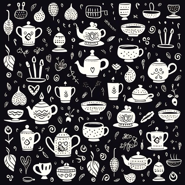 une collection de tasses à thé et de thés.