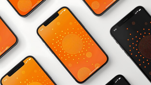 une collection de téléphones orange avec orange et orange sur eux