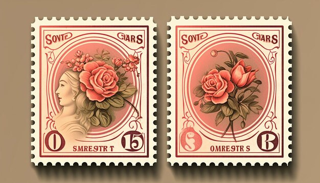 Photo collection de timbres-poste vintage de la saint-valentin générée par l'intelligence artificielle