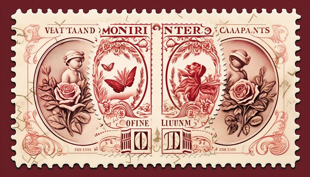 Photo collection de timbres-poste vintage de la saint-valentin générée par l'intelligence artificielle