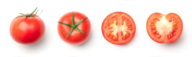 Collection de tomates rouges isolé sur blanc