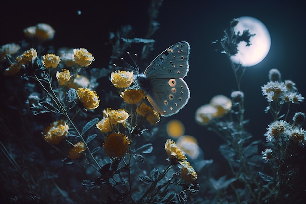 Une collection unique et créative de beaux papillons de nuit et de papillons Vol délicat Merveilleuse prairie de fleurs rosée du matin insectes mignons ailes lune nature lumière du soleil