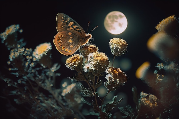 Une collection unique et créative de beaux papillons de nuit et de papillons Vol délicat Merveilleuse prairie de fleurs rosée du matin insectes mignons ailes lune nature lumière du soleil