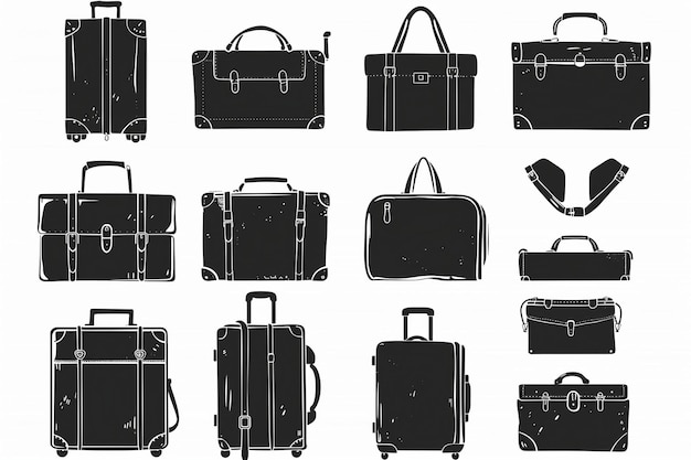 Photo collection de valises sur fond blanc