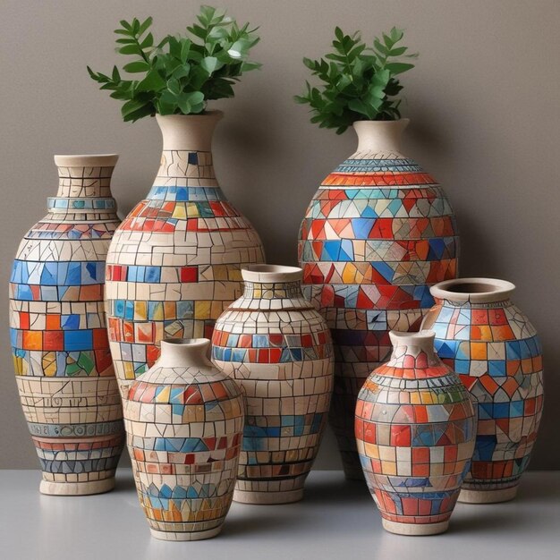 une collection de vases de différentes couleurs et formes