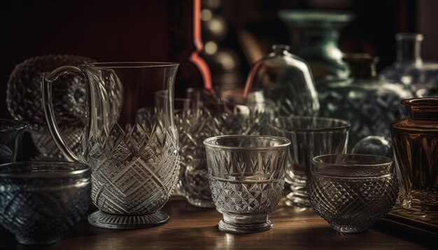 Collection de verre transparent élégant bar à whisky célébration de la nature morte à l'ancienne générée par l'intelligence artificielle