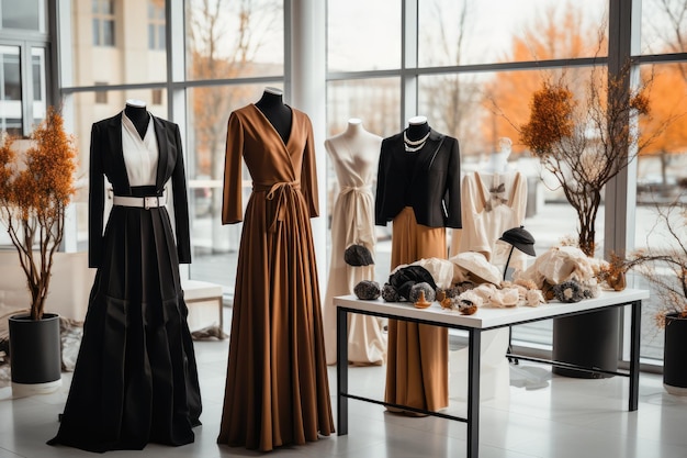 Collection de vêtements à la mode dans une boutique moderne générée par ai