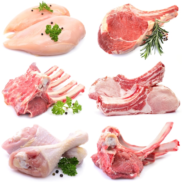 Collection de viande sur fond blanc