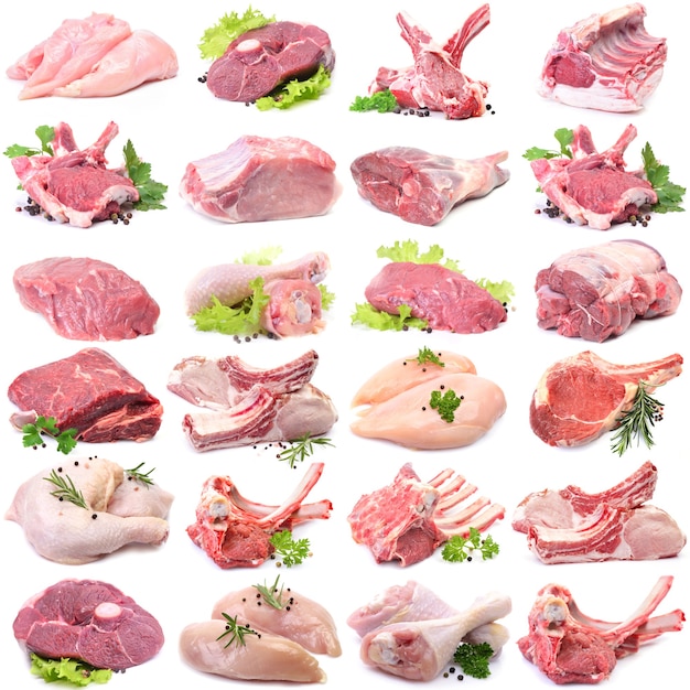 Collection de viande sur fond blanc