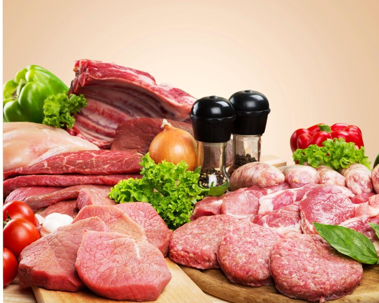 Photo collection de viande fraîcheur sur fond de bois