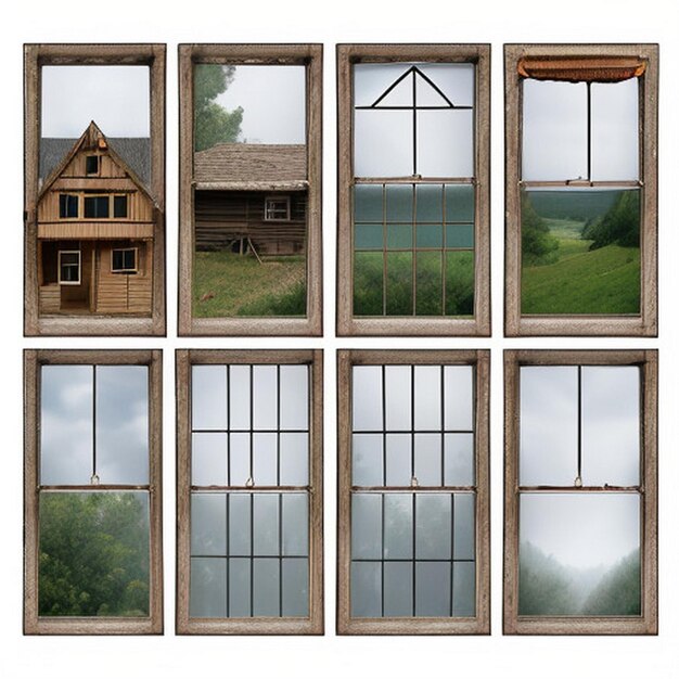 Photo collection de vrais ensembles de cadres de fenêtres de maisons en bois vintage