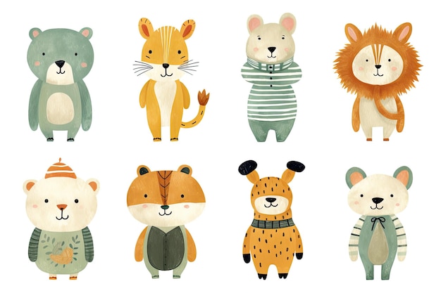 collection zoo Ensemble de dessins animés d'animaux mignons générative ai