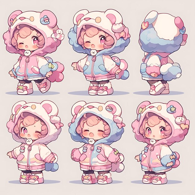 Photo collections de personnages d'anime colorés chibi kawaii vétérinaire animal print scrubs pastel