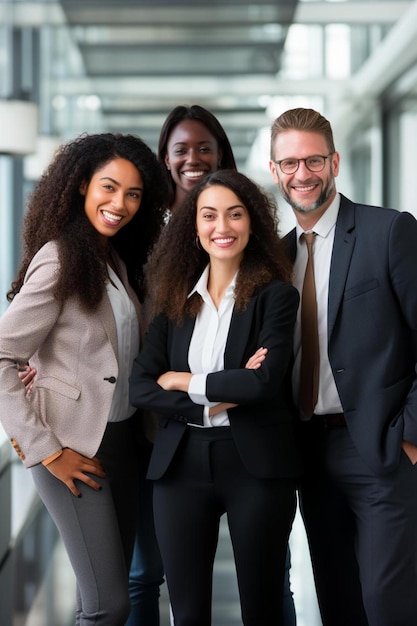 Photo des collègues d'affaires multiethniques se tenant ensemble au bureau