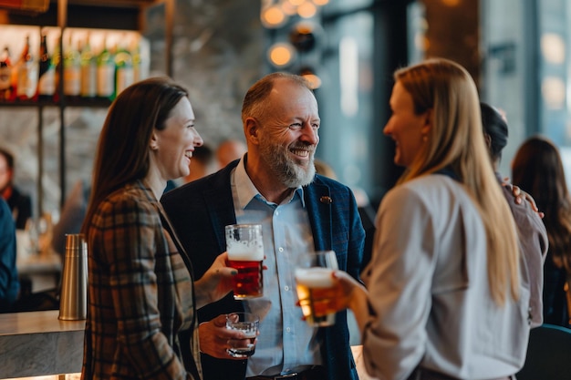 Des collègues d'affaires s'amusent à boire au bar avec une IA générée