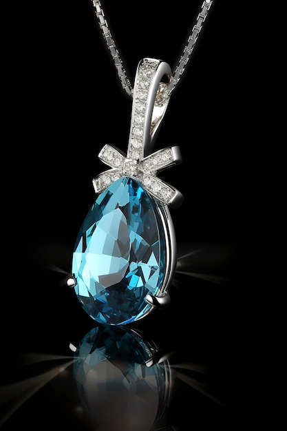 Collier aigue-marine 18KGP Sterling Silver Blue Aquamarine Pendant Mini Teardrop Blue Gemstone March Birthstone générer ai