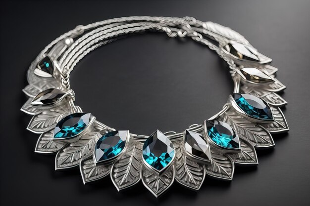 Un collier d'argent sur un fond de couleur solide en gros plan