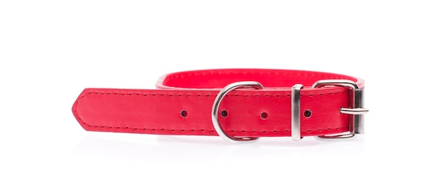 Un collier de chien rouge isolé sur fond blanc